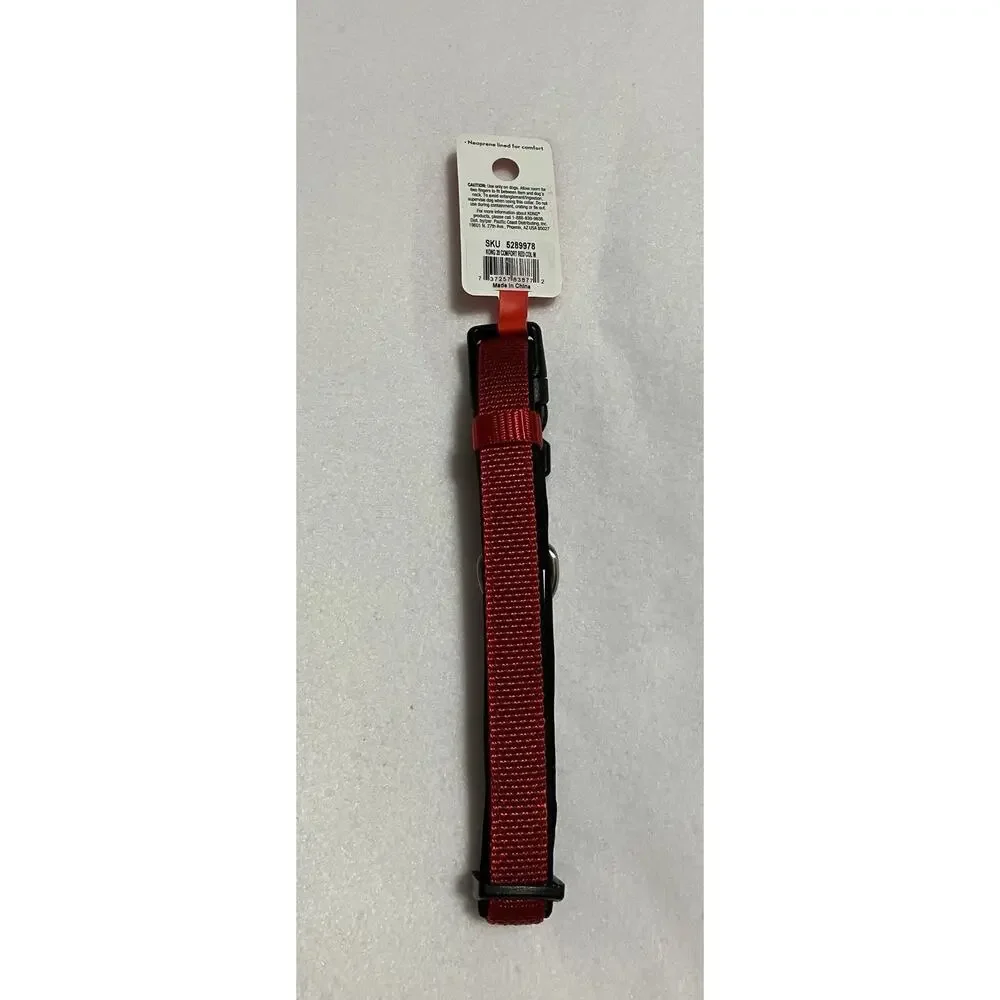 Kong Comfort Padded Dog Collar Neoprene Lined Medium Neck Size 14”-20” Red Black
